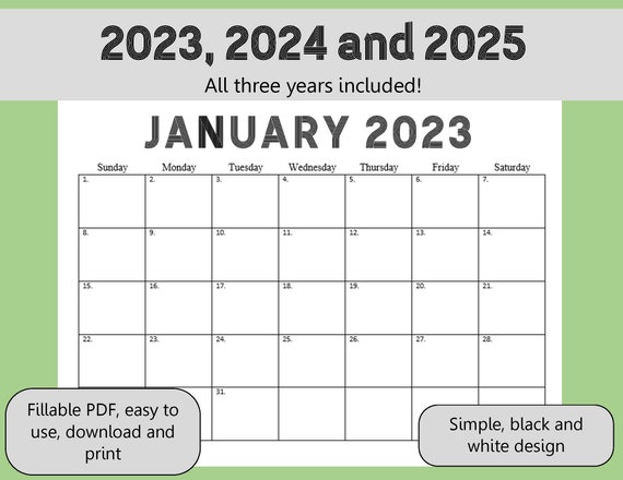 2023-2025 Printable Editable Calendars Monthly Calendar - Etsy Australia