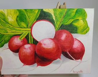 Original Radish Oil Painting: Farmhouse Kitchen Still Life (5.1x7 in)