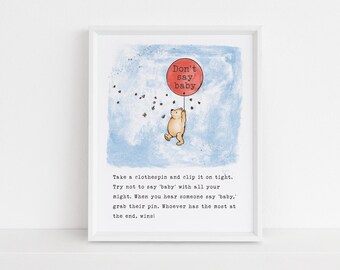 Juegos de baby shower de Winnie the Pooh, juego de baby shower con pinzas para la ropa, juego Don't Say Baby, juegos clásicos de Winnie the Pooh, descarga instantánea