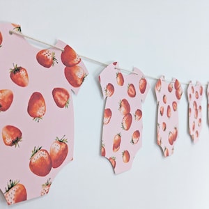 Strawberry Baby Shower Garland, Strawberry Baby Shower Banner, Strawberry Baby Sprinkle Banner, Strawberry Gender Reveal Banner, Onesie