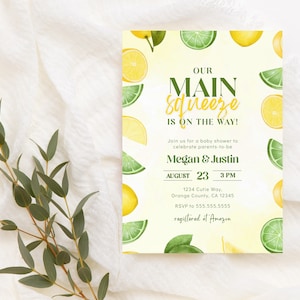 Citrus Baby Shower Invitation Template, Lime Baby Shower Editable Invite, Lemon Baby Sprinkle Customizable Invite Template, Lemon and Lime