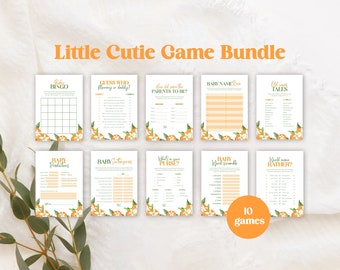Little Cutie Baby Shower Game Bundle, Little Cutie Baby Shower Games, Set of 10, Baby Sprinkle Games, Citrus, Orange, Instant Download