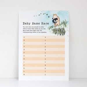 Classic Winnie the Pooh Baby Shower Game, Baby Name Race, Pooh Bear Baby Shower Games, Gender Reveal Games, Instant Download
