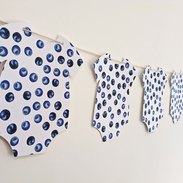 Blueberry Baby Shower Banner, Blueberry Baby Shower Garland, Blueberry Baby Sprinkle Banner, Blueberry Gender Reveal Garland, Onesie Banner