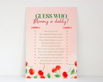 Cherry Gender Reveal Game, Guess Who Mommy or Daddy (Instant Download)