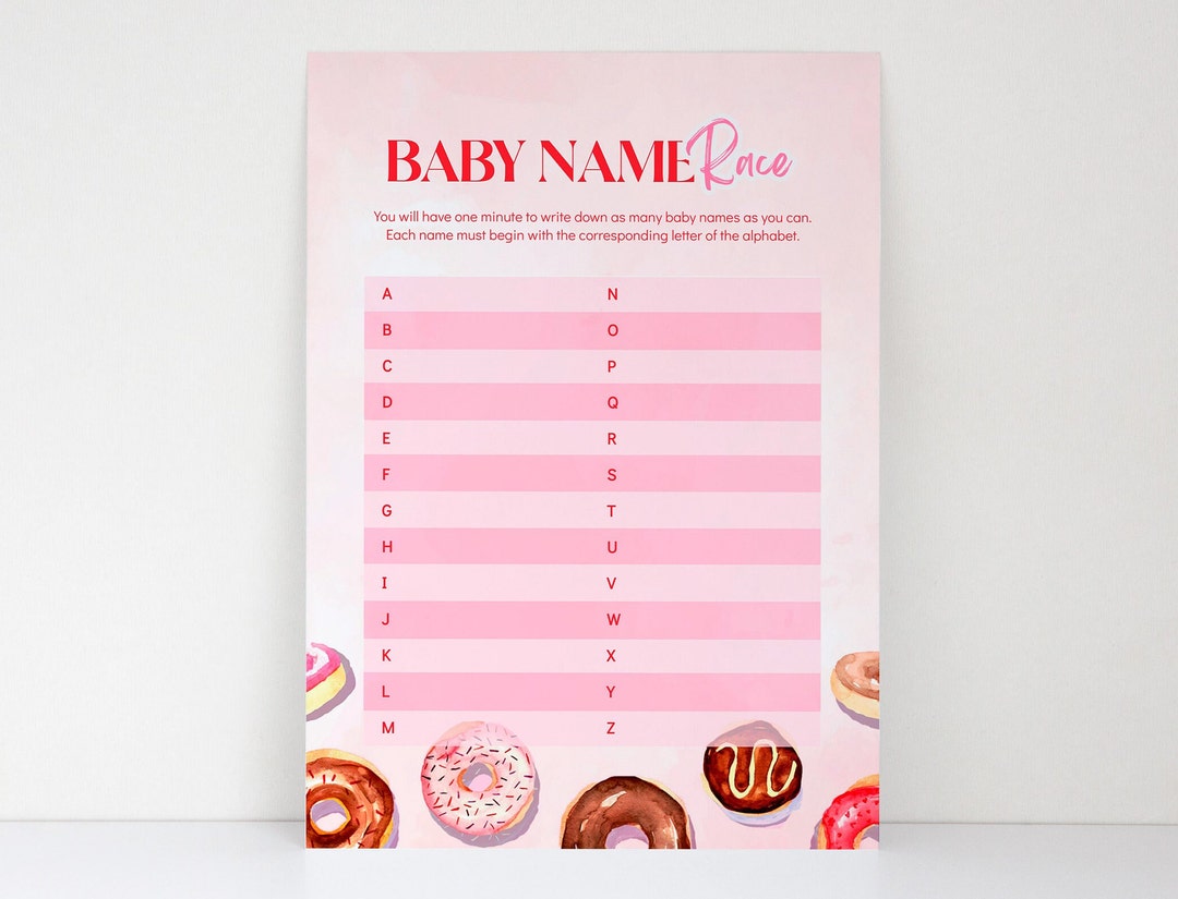 Donut Name Race Baby Shower Game, Diapers and Donuts Baby Shower Game