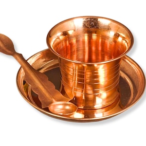 Panch Patra Set | Achaman Patra Pali Copper Plate | Copper Achaman Set