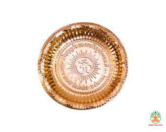 Elegantly Curved Nakshi Design Copper Puja Thali, Perfect for Home Altars and Festive Rituals| Gayatri Mantra Engraved Thali