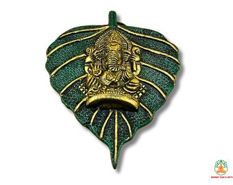 Ganesha Wall Decor | Hindu Spiritual Wall Decor | Ganesha on Leaf Wall Hanging