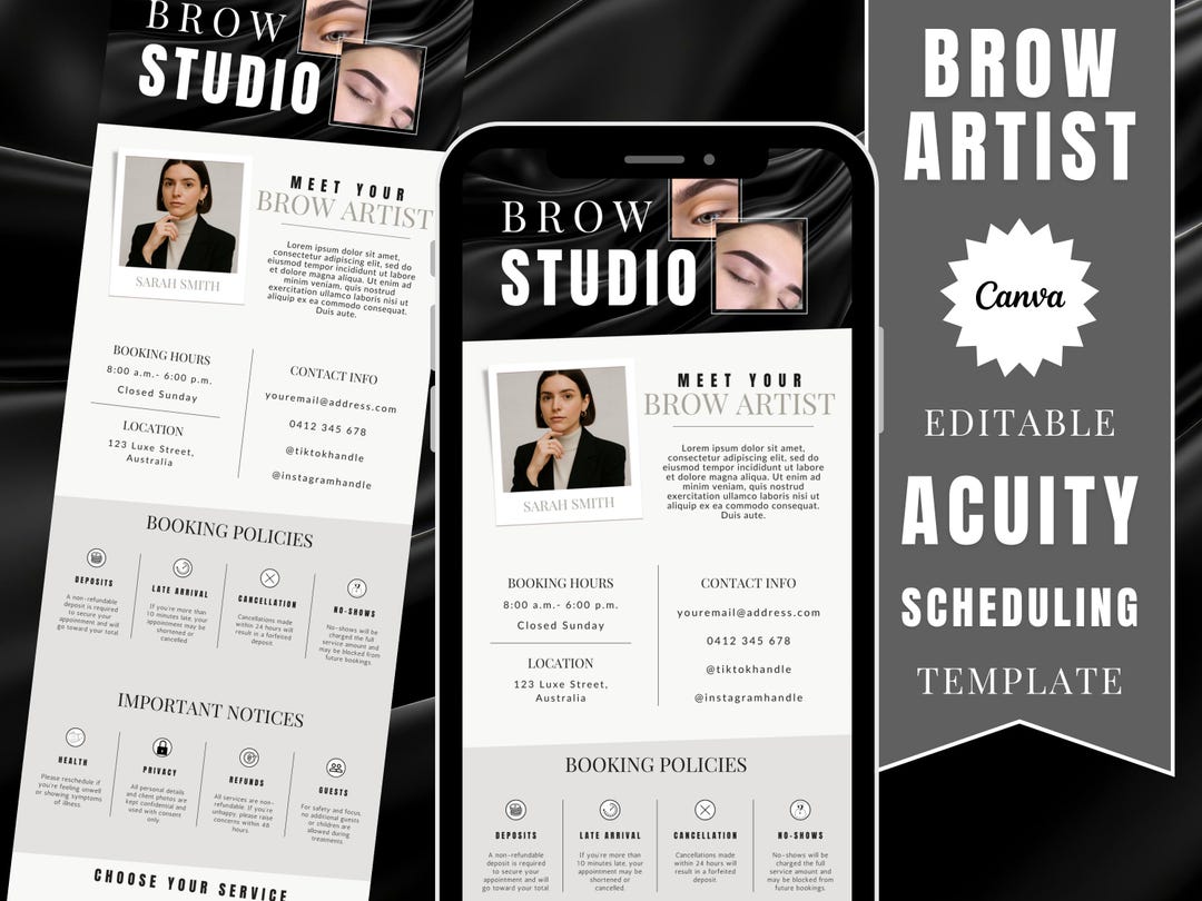 Modern Acuity Brow Booking Template for Brow Techs | Canva Editable ...