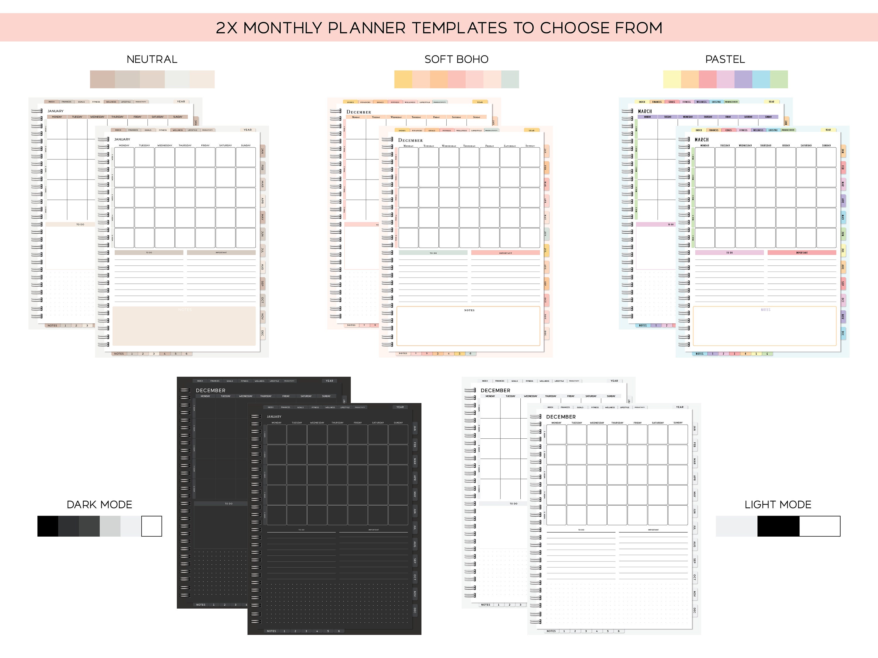 CUSTOMIZABLE DIGITAL undated PLANNER Allinone Finance, Fitness