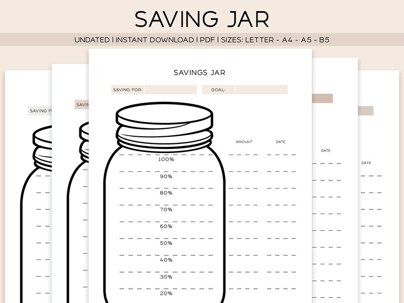 SAVINGS TRACKER PRINTABLE "mason Jar" Method Set Savings Goal, Make a