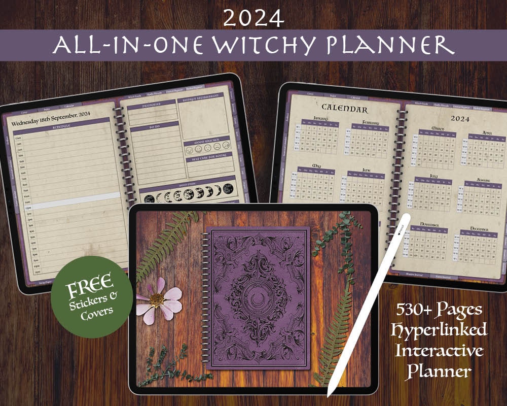 Witch Planner 2024 With Book of Shadows Pages, Digital Grimoire