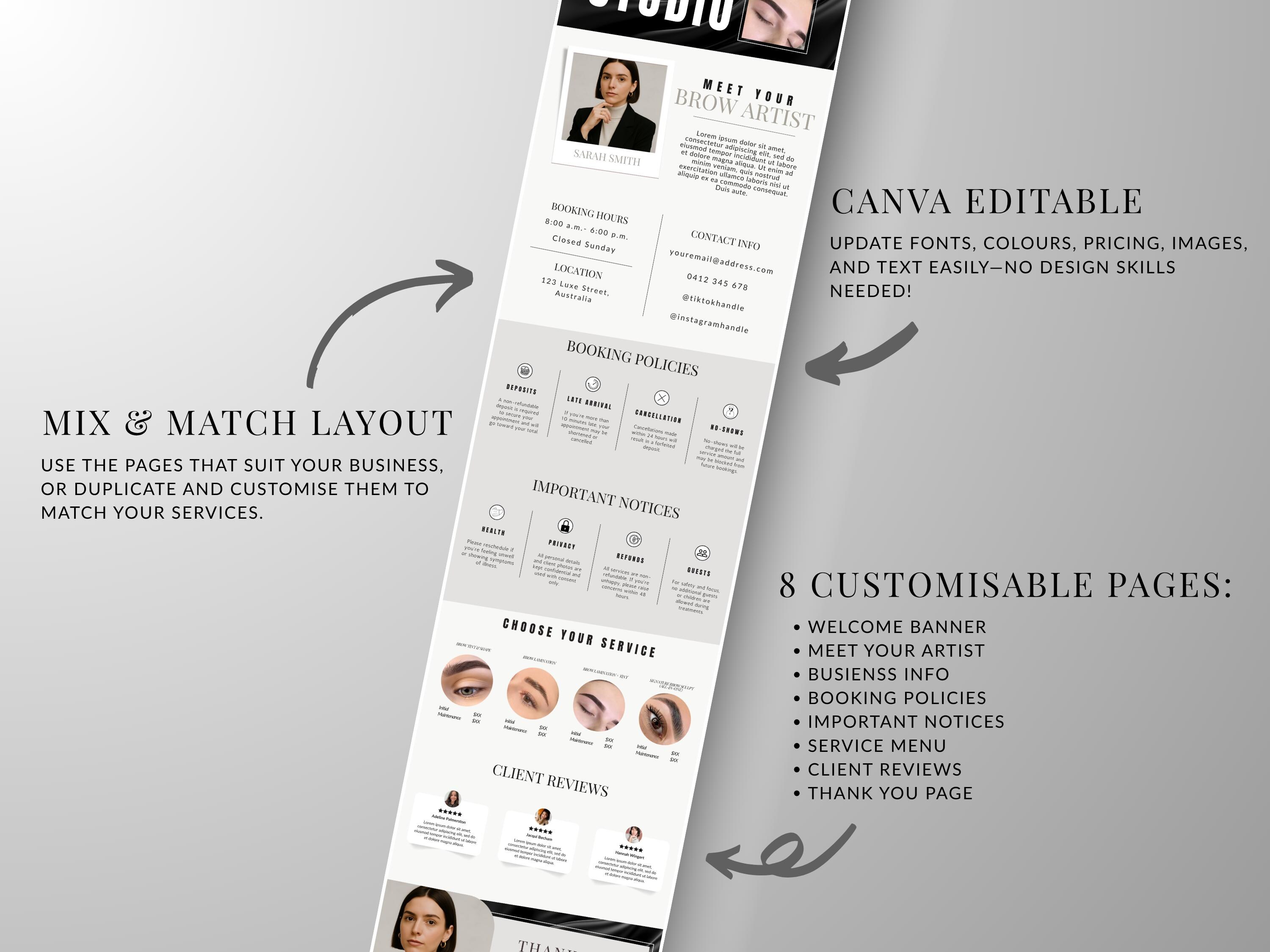 Modern Acuity Brow Booking Template for Brow Techs | Canva Editable ...