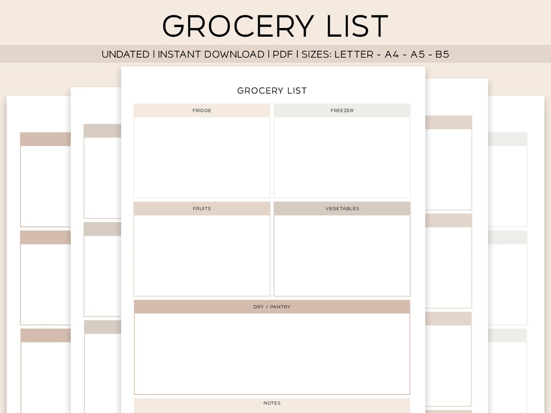 GROCERY LIST PLANNER Printable Organize Foods &amp; Beverages to Buy, Plan ...