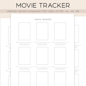 Rastreador de películas y series - PDF imprimible / Clasificación de películas, registro de series, guía de películas / Plantilla descargable: Carta, A4, A5, B5