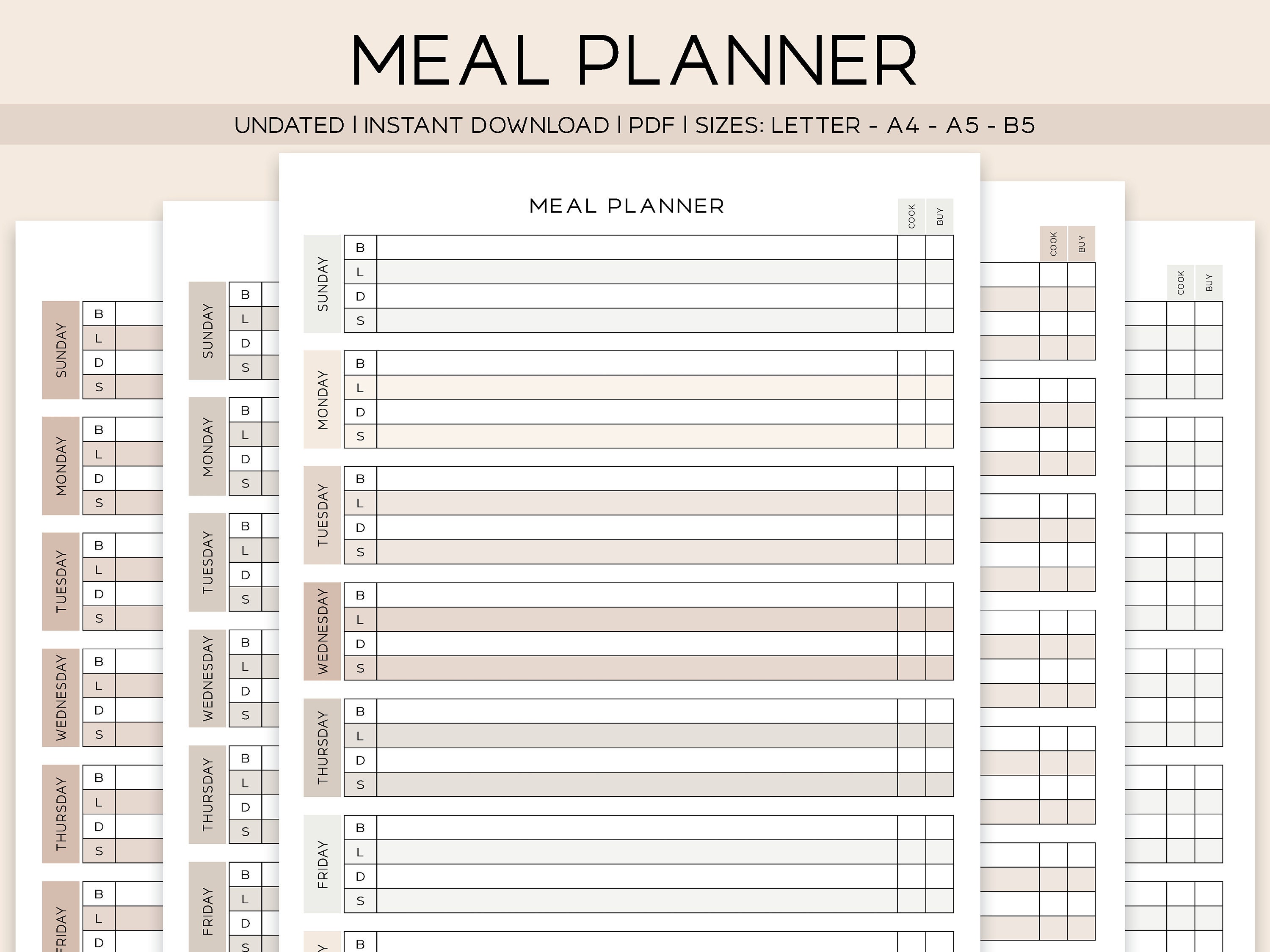 WEEKLY MEAL PLANNER Printable, A5 Planner Inserts, Instant Download ...