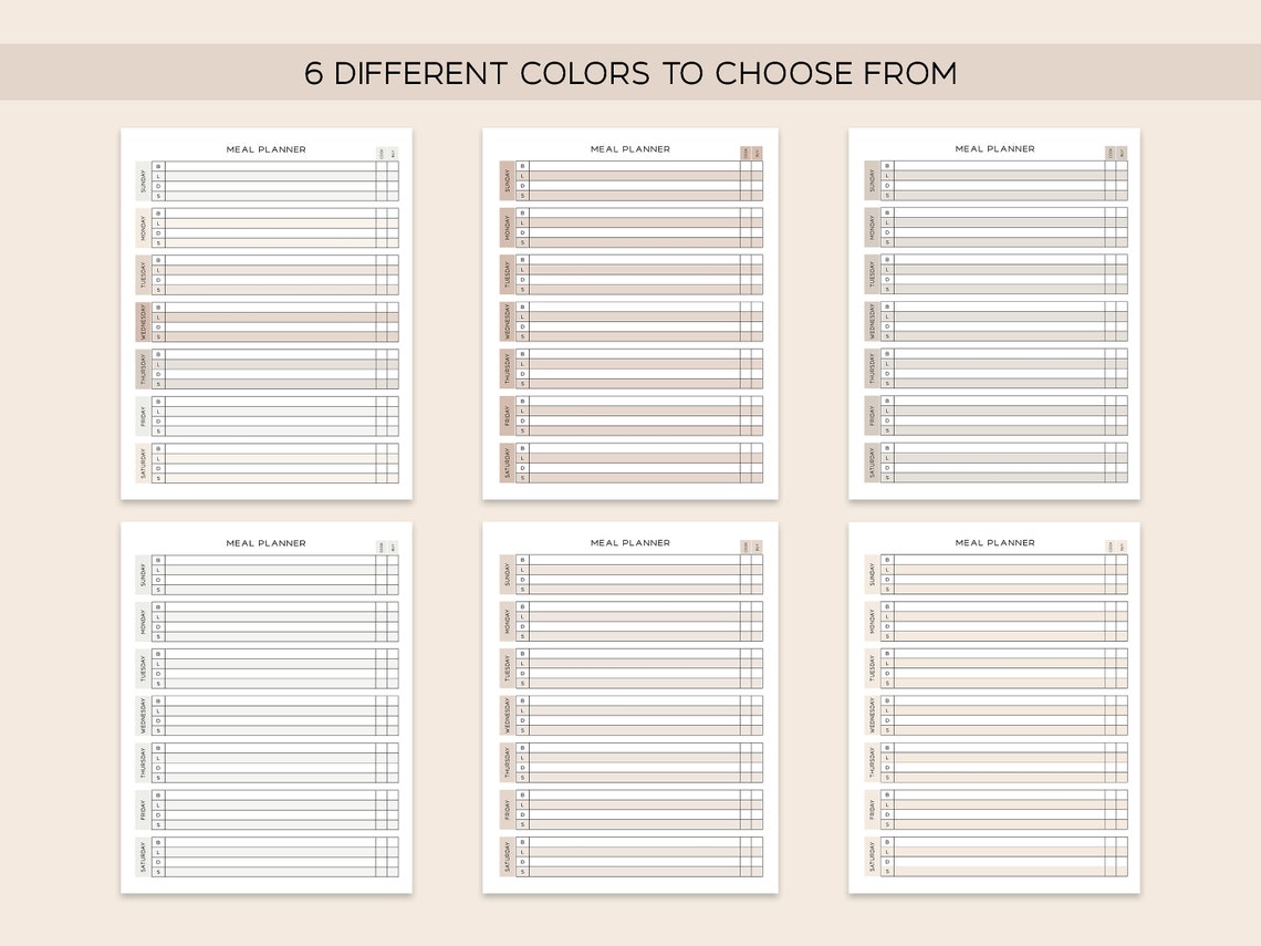 WEEKLY MEAL PLANNER Printable, A5 Planner Inserts, Instant Download ...