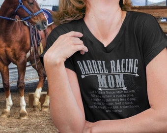 Barrel Racing Mom V-Neck T-Shirt (3 Dark Color Options)