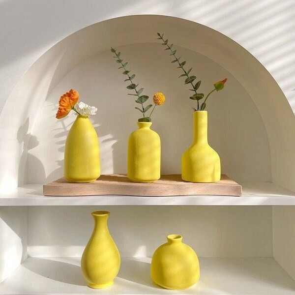 Yellow Flower Vase Etsy