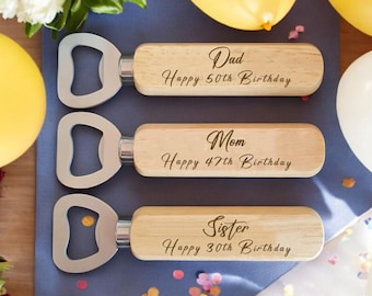 Personalised Bottle Opener Happy Birthday Your Text Here 1 Wooden Bottle Opener Laser Engraved UK Fathers Day, Birthday