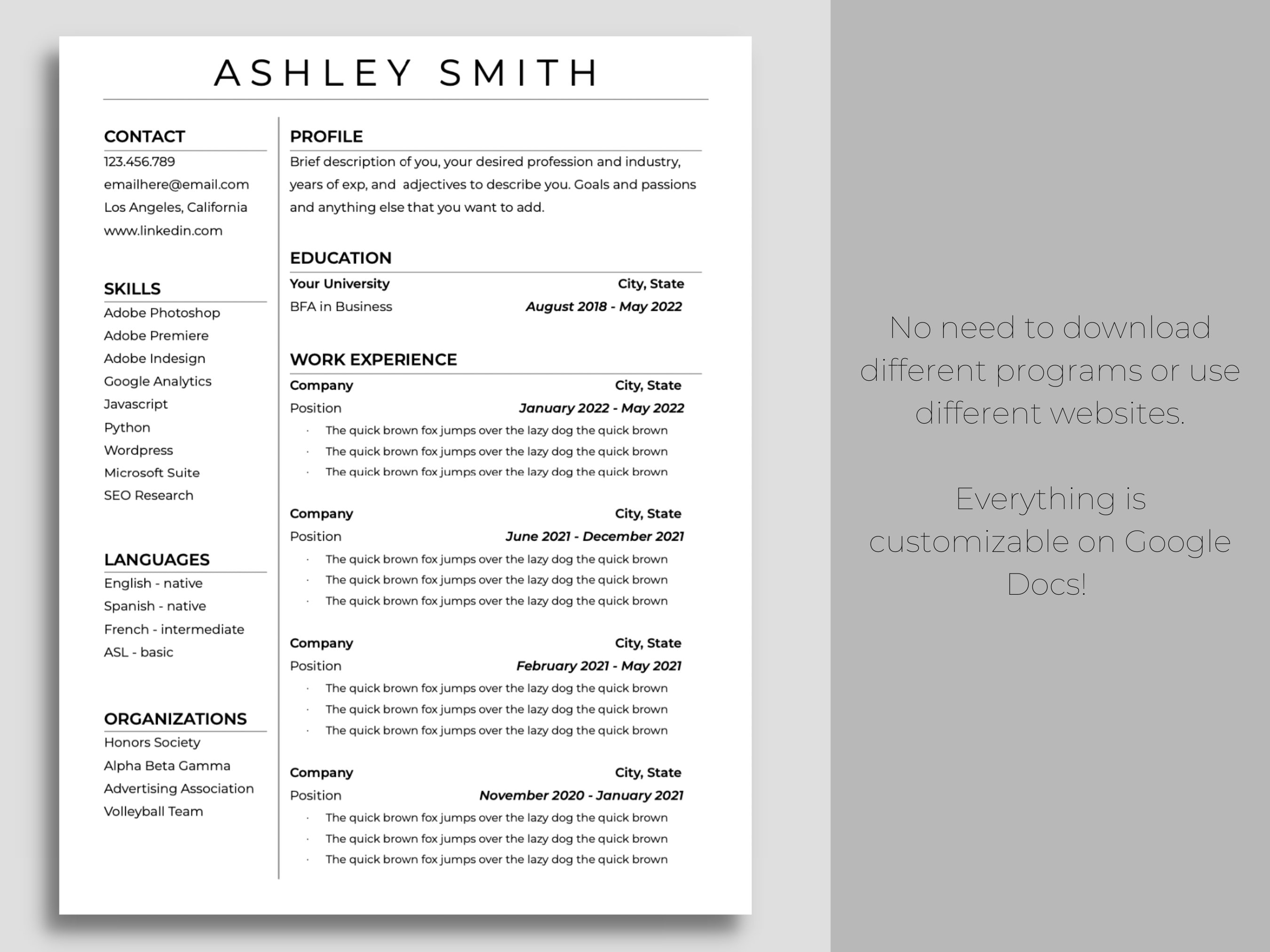 Google Docs Resume Template, Clean Modern Executive CEO Editable ...