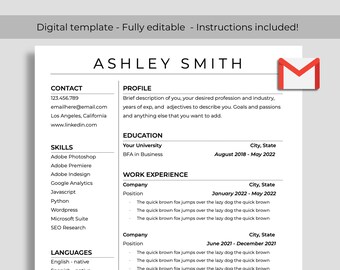 Szablon CV Google Docs, czysty nowoczesny dyrektor generalny edytowalny wydrukowany cyfrowy szablon CV