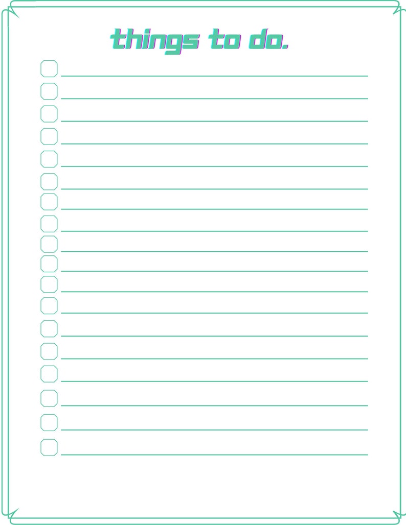 Things to Do Check List, to Do List Page, Grocery Liust, Shopping List