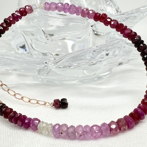 Shaded Ruby Bracelet. Ombre ruby. Genuine faceted rondelle ruby. July birthstone. Womens bracelet. Layering jewelry. Love Gift for her.