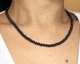 4mm Black Tourmaline Choker. AAA Round Smooth Black Tourmaline Necklace. Beaded Black Tourmaline Jewelry. Gemstone Protection Necklace
