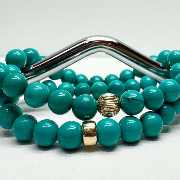 Beautiful Turquoise Bracelet. Beaded Turquoise. December Birthstone. Stacking Bracelet. Layering Jewelry. Love and Luck Bracelet.