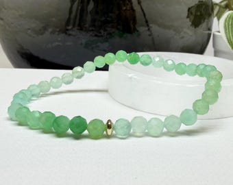 Chrysoprase Bracelet, AAA Shaded Chrysoprase Beaded Bracelet, Faceted Gemstone Jewelry, Heart Chakra Bracelet