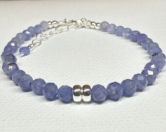 Tanzanite Bracelet, AAA Faceted Tanzanite Beaded Bracelet, December Birthstone, Gemstone Bracelet