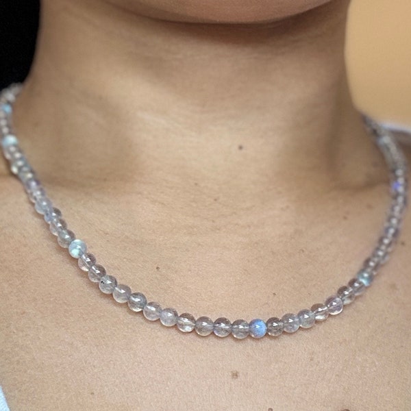 4mm Labradorite Choker. Blue Flash Smooth Beaded Labradorite. Gemstone Labradorite Necklace. Flashy Labradorite for women. Beaded Necklace