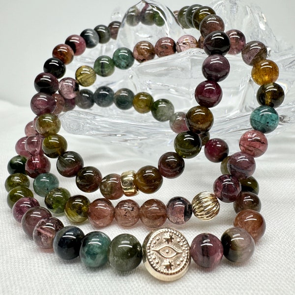 AAAA+ Mixed Tourmaline Bracelet. 6mm stunning tourmaline beaded bracelet. Multi color Tourmaline jewelry. Watermelon tourmaline bracelet