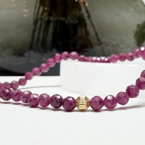 4mm Faceted Ruby Bracelet, Delicate Gold Filled Jewelry, July Birthstone