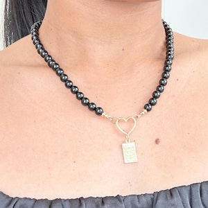 Stunning Black Tourmaline Necklace. AAA Black Tourmaline. 6mm Black Tourmaline Jewelry. Black Tourmaline Cloud Carabiner. Panther pendant