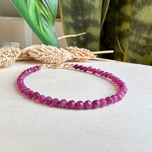 4mm Faceted Ruby Bracelet, Delicate Gold Filled Jewelry, July Birthstone