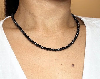 Black Tourmaline Choker. AAA Round Smooth Black Tourmaline Necklace. 4mm Beaded Black Tourmaline Jewelry. Gemstone Protection Necklace