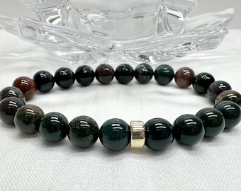 8mm Bloodstone Bracelet, AAA Smooth Beads, Root Chakra Jewelry
