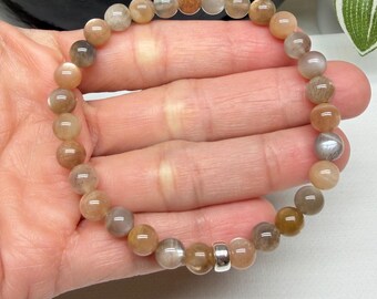 Pulsera de piedra solar gris dorada, pulsera de cuentas de piedra solar AAA, piedra preciosa para aliviar la ansiedad, cristal para el equilibrio emocional