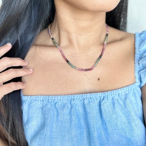 Multi tourmaline necklace, watermelon tourmaline, AAAA+ grade. 3.7-4mm high quality. october birthstone, the best gift for everyone.