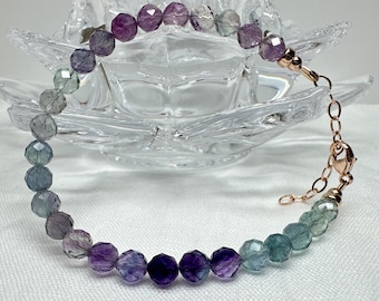 Fluorite Bracelet. AAA Faceted Beaded Fluorite. Dainty jewelry. Gemstone Bracelet. Cleansing and Balance Bracelet.