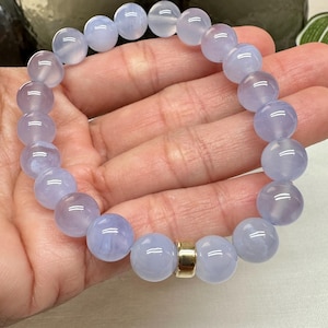 Blue Lace Agate Bracelet: Soothing Gemstone, Sterling Silver/Gold