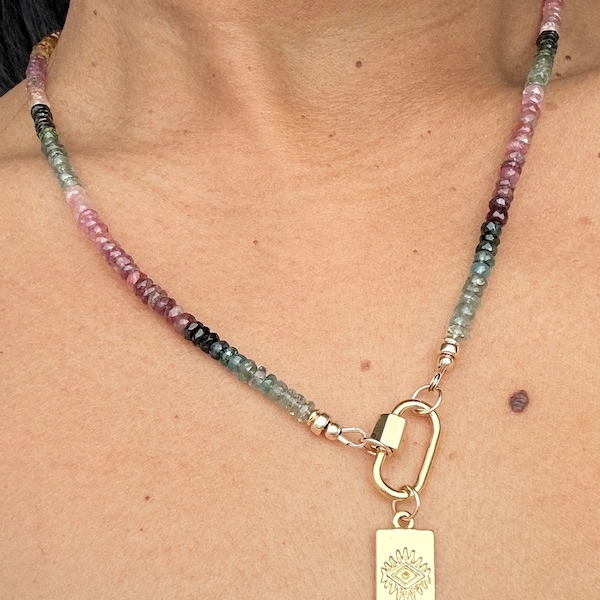 AAAA+ Multi Tourmaline Necklace / Shaded Tourmaline / Gemstone Jewelry / Beaded Necklace / Dainty Jewelry / multi color gemstone necklace