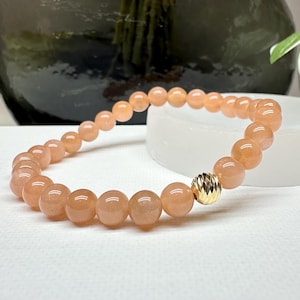 Peach Moonstone Bracelet: 14k Gold Fill, Diamond Cut Beaded Gemstone