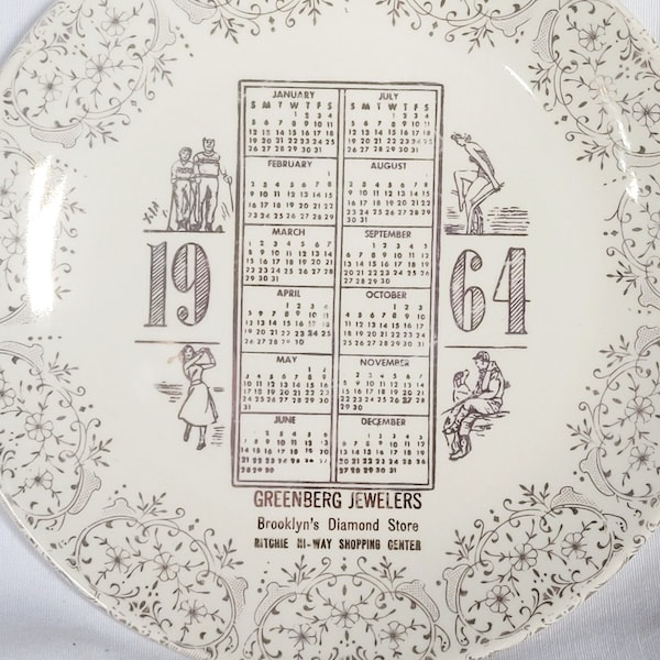 Vintage calendar plate 1964 Greenberg Jewelers Baltimore Brooklyn Park Diamond Store Ritchie Hi-way highway Maryland