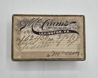 Antique 1918 pill box pharmacy McCrum's Lexington Virginia