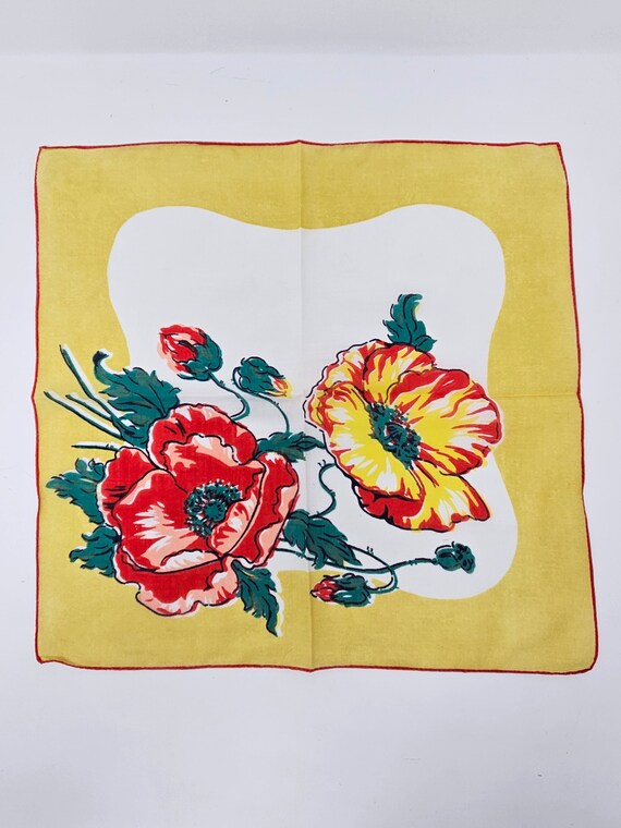 1960s Poppy Floral handkerchief scarf