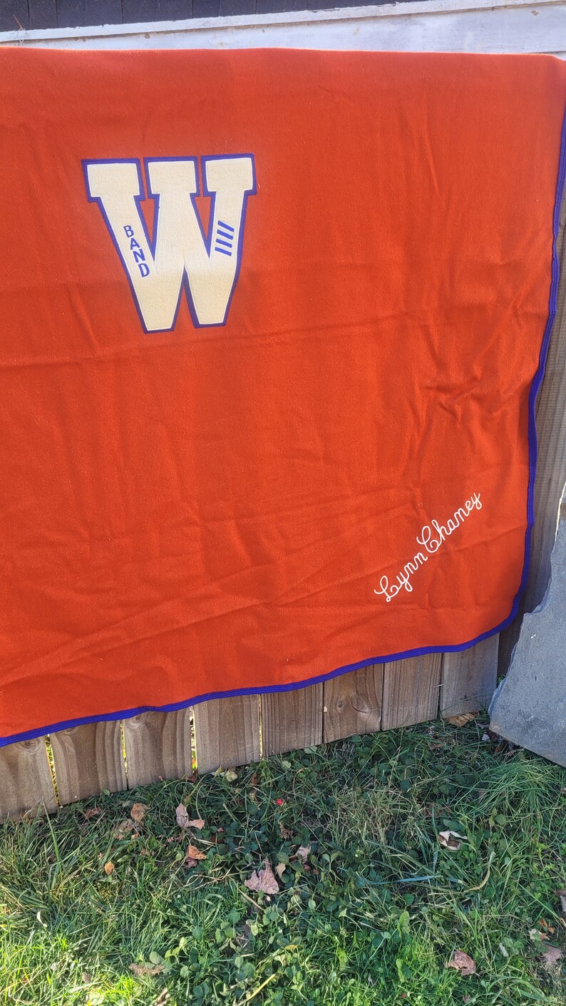 Vintage Varsity Letter Wool Stadium Blanket 58x58 W Embroidered Name